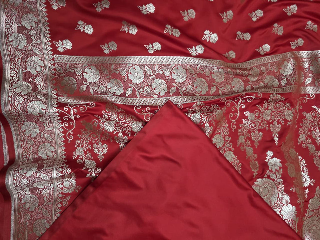 MAROON MASHRU SILK SAREE WITH FLORAL BOOTI PATTERN