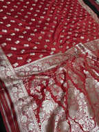 MAROON MASHRU SILK SAREE WITH FLORAL BOOTI PATTERN