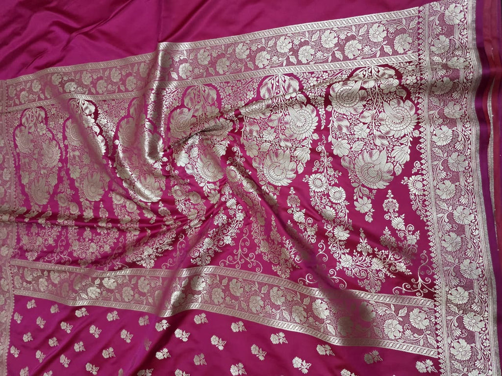 RANI PINK MASHRU SILK SAREE WITH FLORAL BOOTI PATTERN