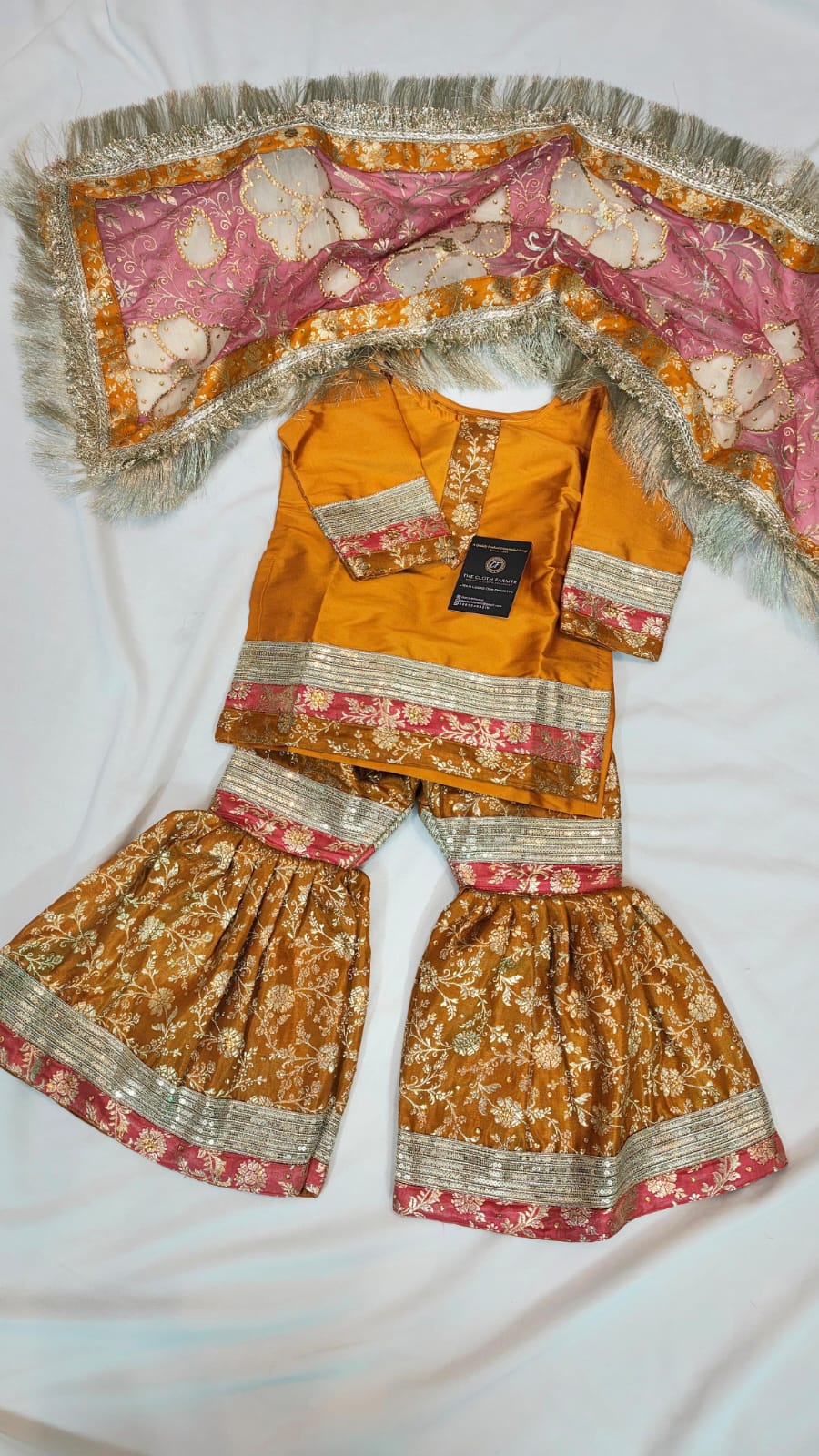 DARK MUSTARD YELLOW BANARASI KIMKHAB GHARARA WITH DESIGHNER DUPATTA