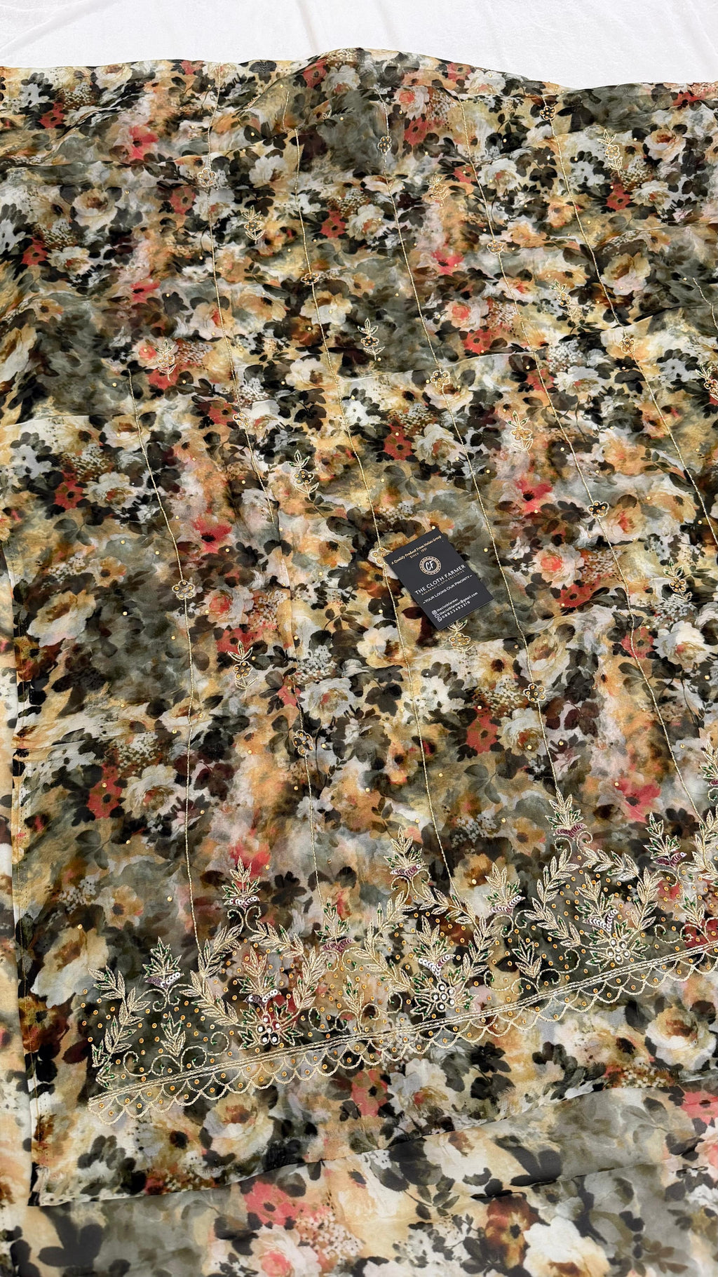 PRINTED CONTRAST SHADE SILKY ORGANZA SILK 3 PIECE SUIT