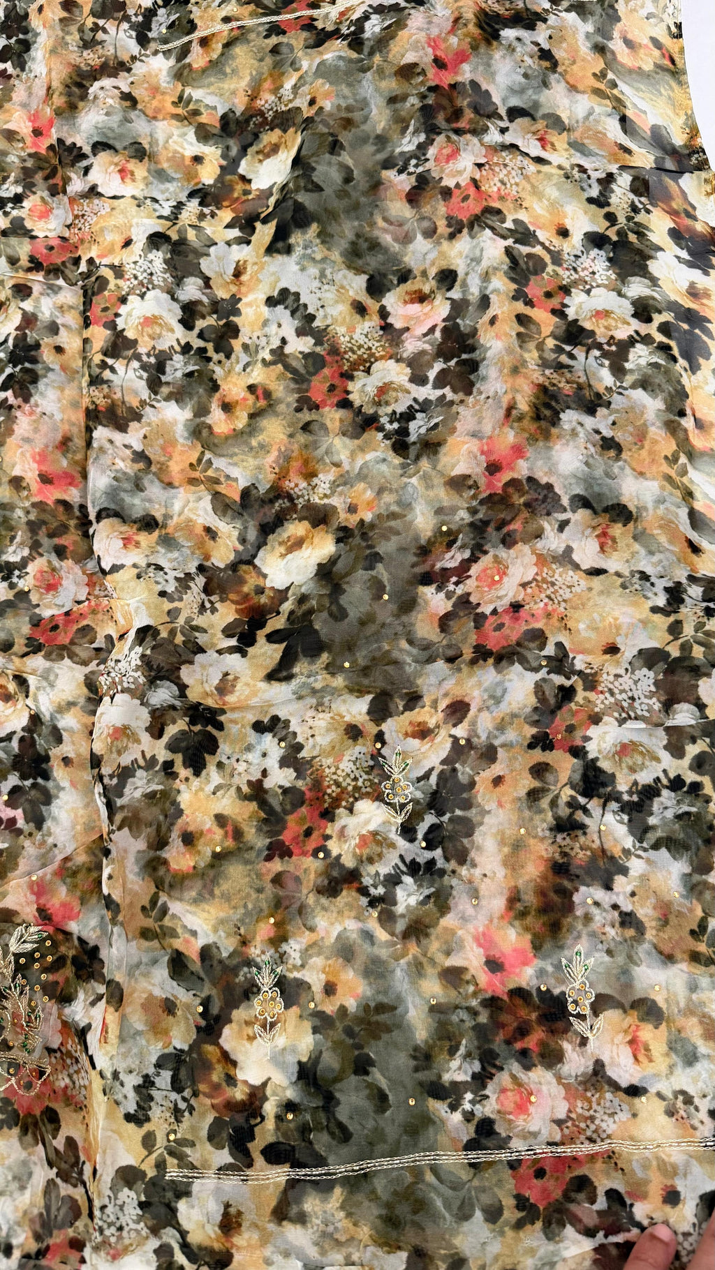 PRINTED CONTRAST SHADE SILKY ORGANZA SILK 3 PIECE SUIT