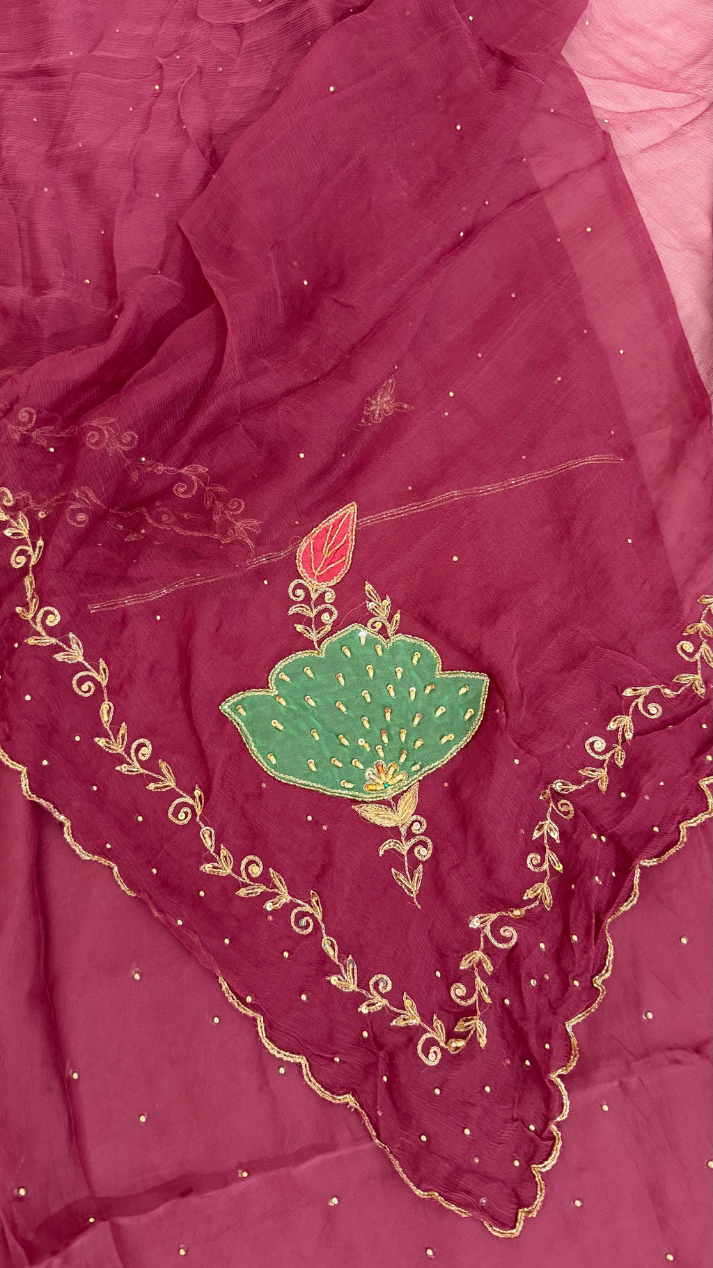 CONTRAST PATCH WORK SILKY ORGANZA SILK 3 PIECE SUIT