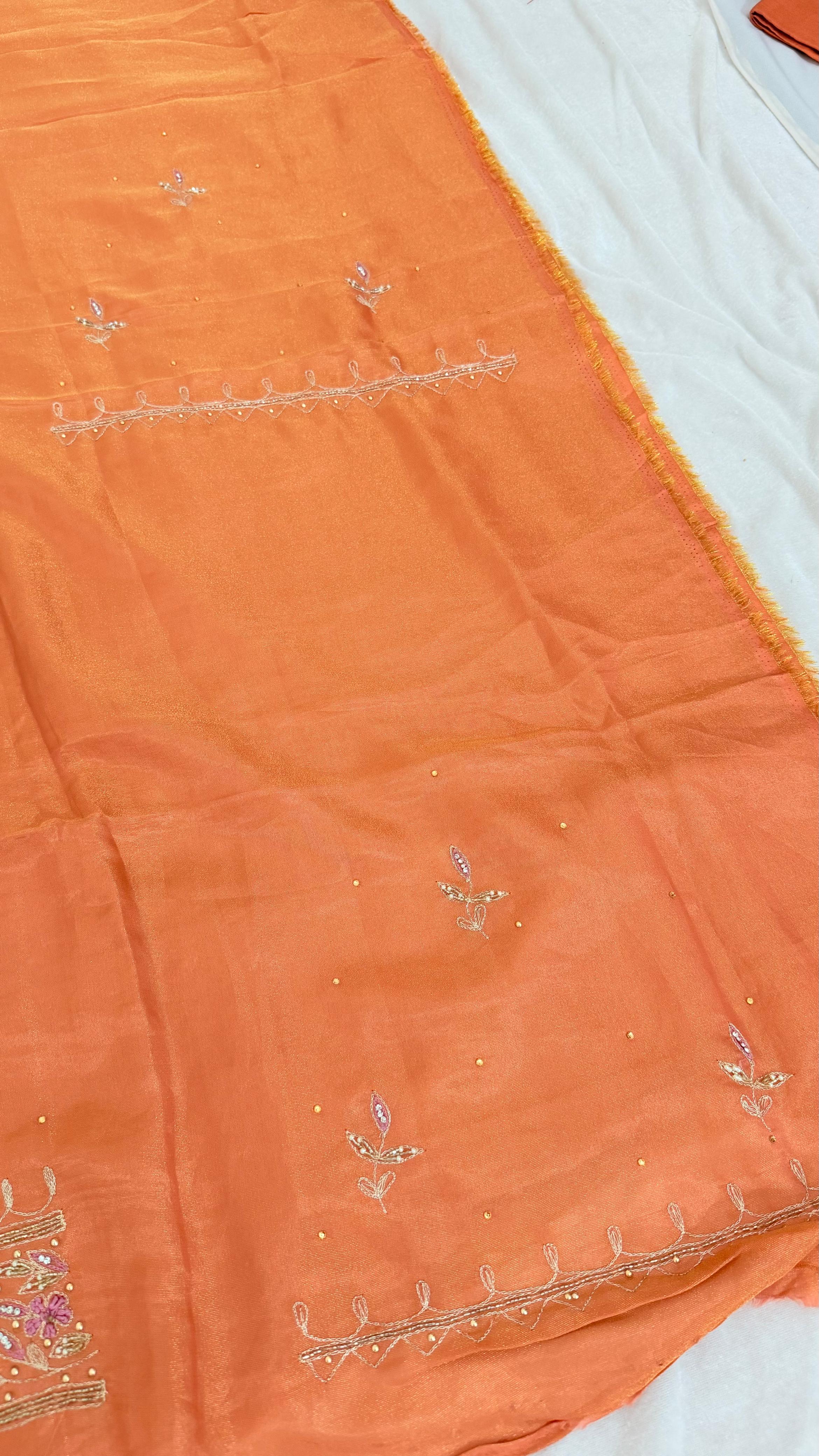 PEACH SHADE SHIMMER SILK ORGANZA SILK 3 PIECE SUIT