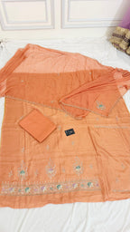 PEACH SHADE SHIMMER SILK ORGANZA SILK 3 PIECE SUIT