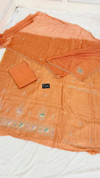 PEACH SHADE SHIMMER SILK ORGANZA SILK 3 PIECE SUIT