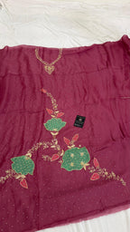 CONTRAST PATCH WORK SILKY ORGANZA SILK 3 PIECE SUIT