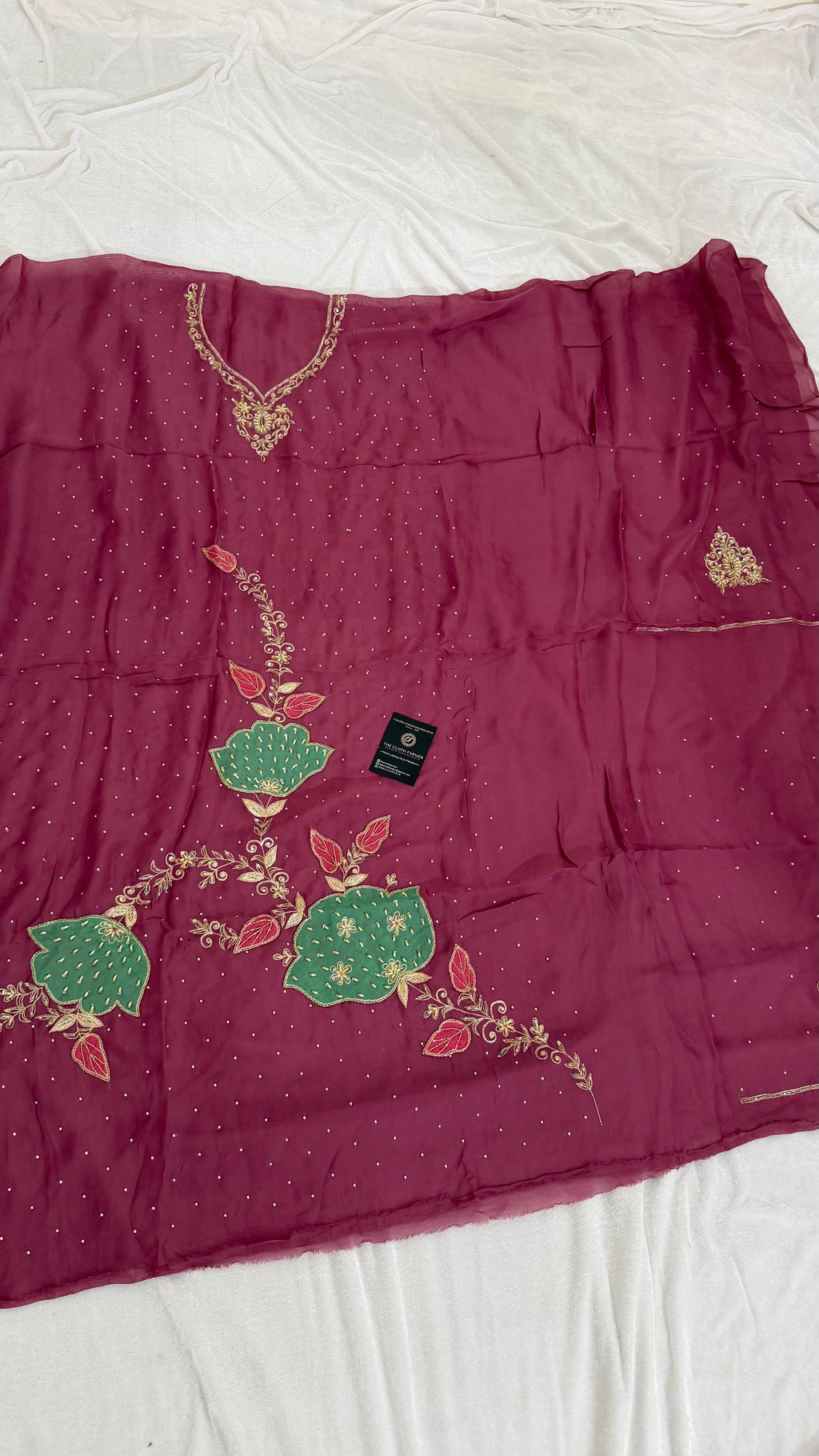 CONTRAST PATCH WORK SILKY ORGANZA SILK 3 PIECE SUIT