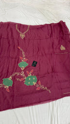 CONTRAST PATCH WORK SILKY ORGANZA SILK 3 PIECE SUIT