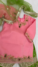 PISTA  BABY PINK ZARDOZI ZARI WORK GHARARA