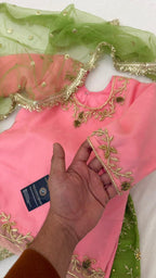 PISTA  BABY PINK ZARDOZI ZARI WORK GHARARA