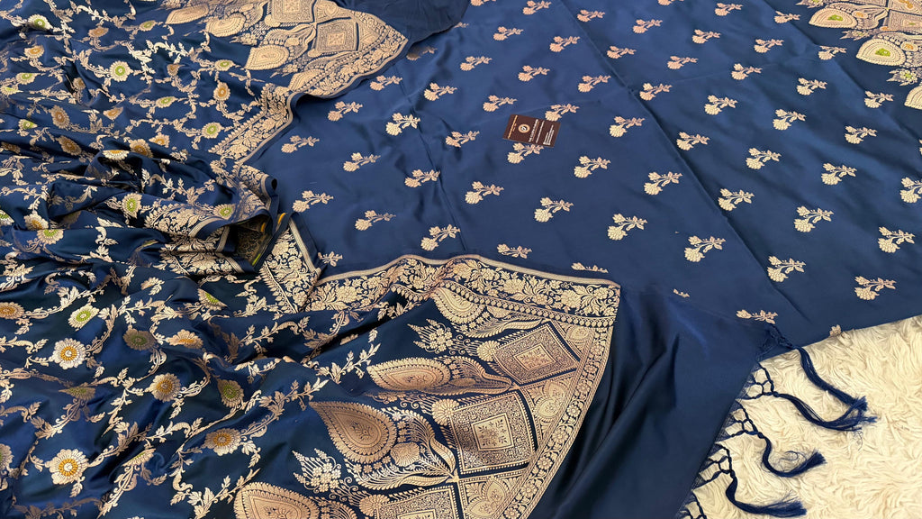 NAVY BLUE MASHRU SILK 3 PIECE SUIT