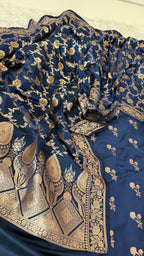 NAVY BLUE MASHRU SILK 3 PIECE SUIT