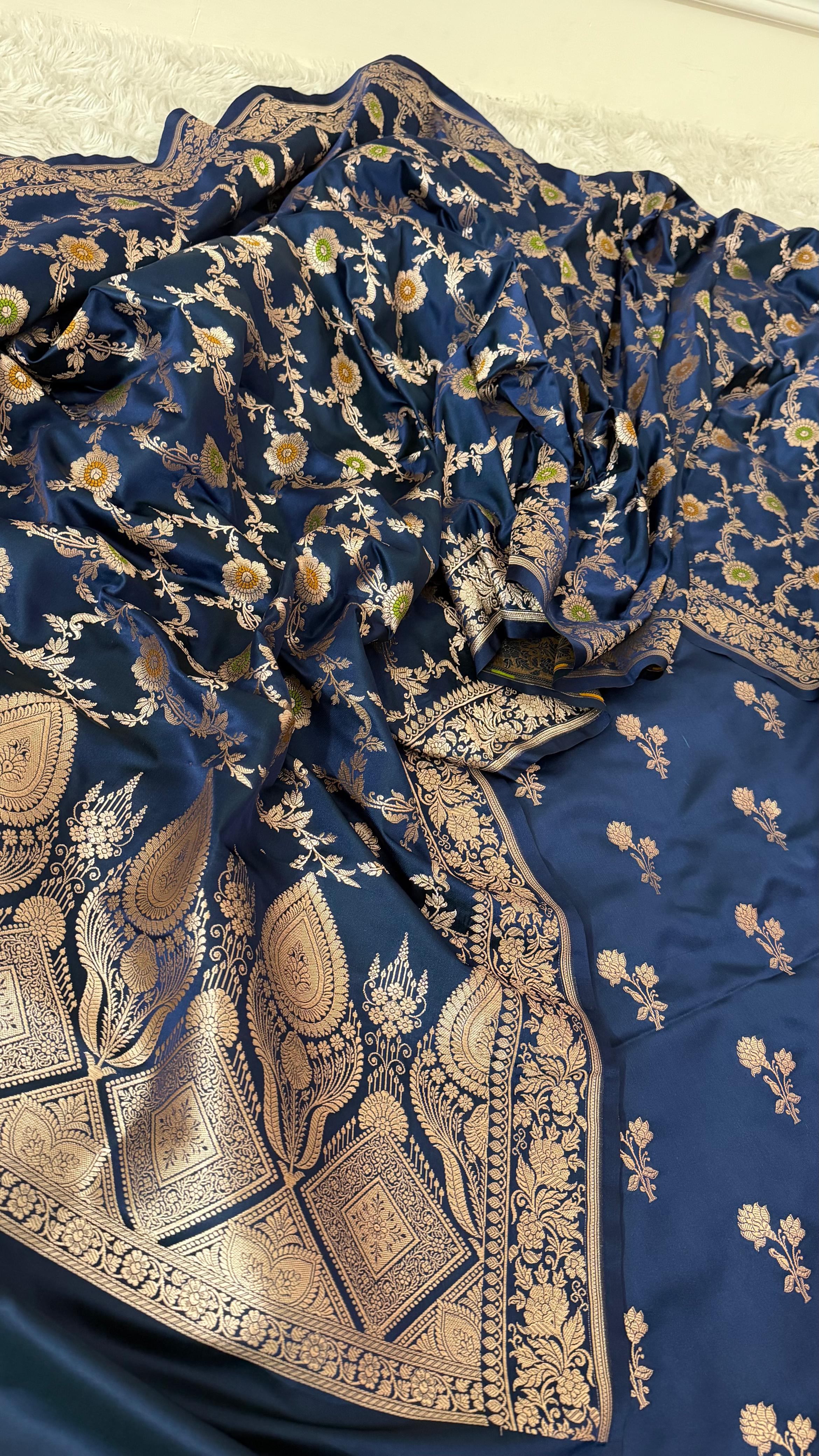 NAVY BLUE MASHRU SILK 3 PIECE SUIT