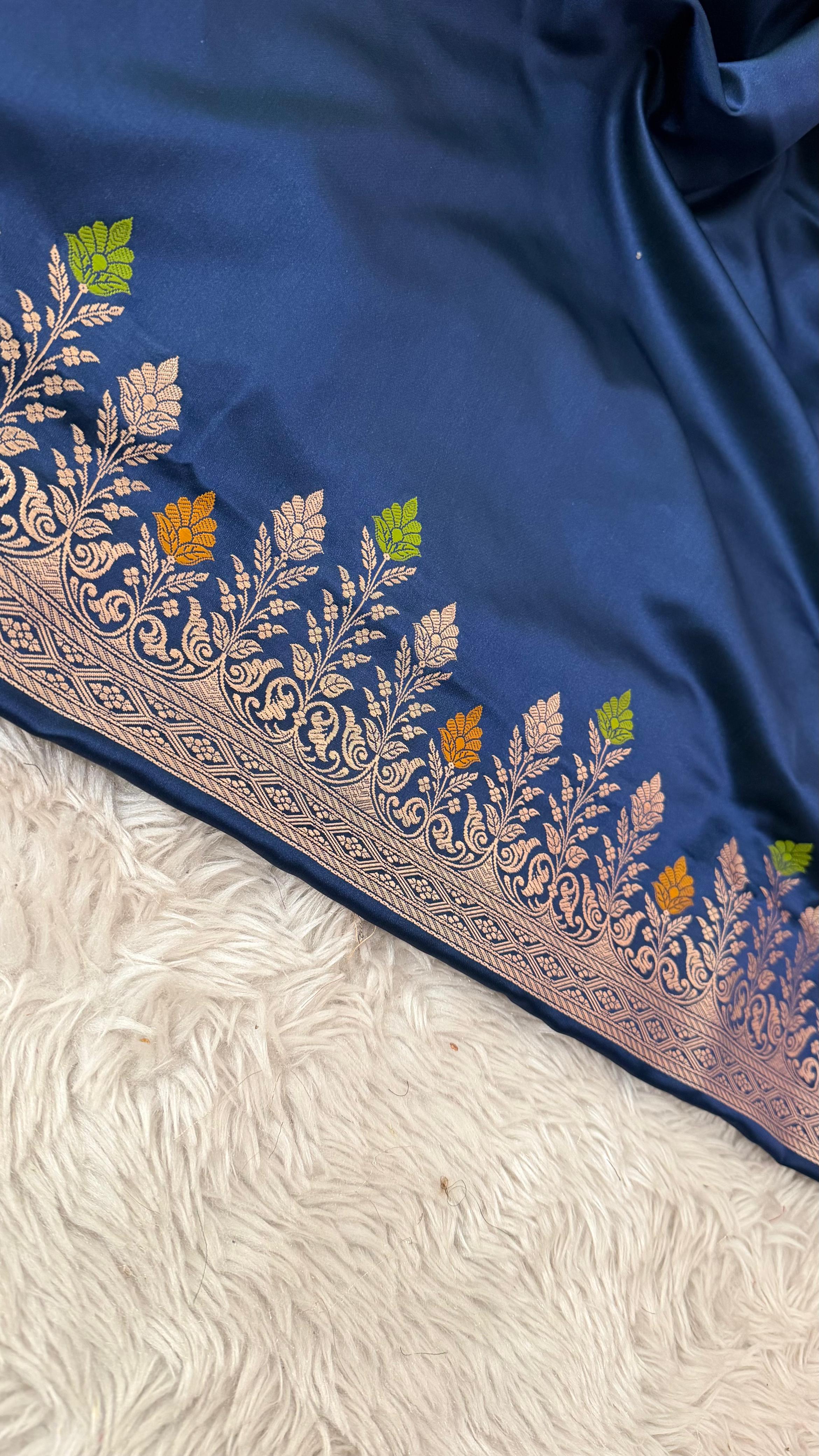 NAVY BLUE MASHRU SILK 3 PIECE SUIT