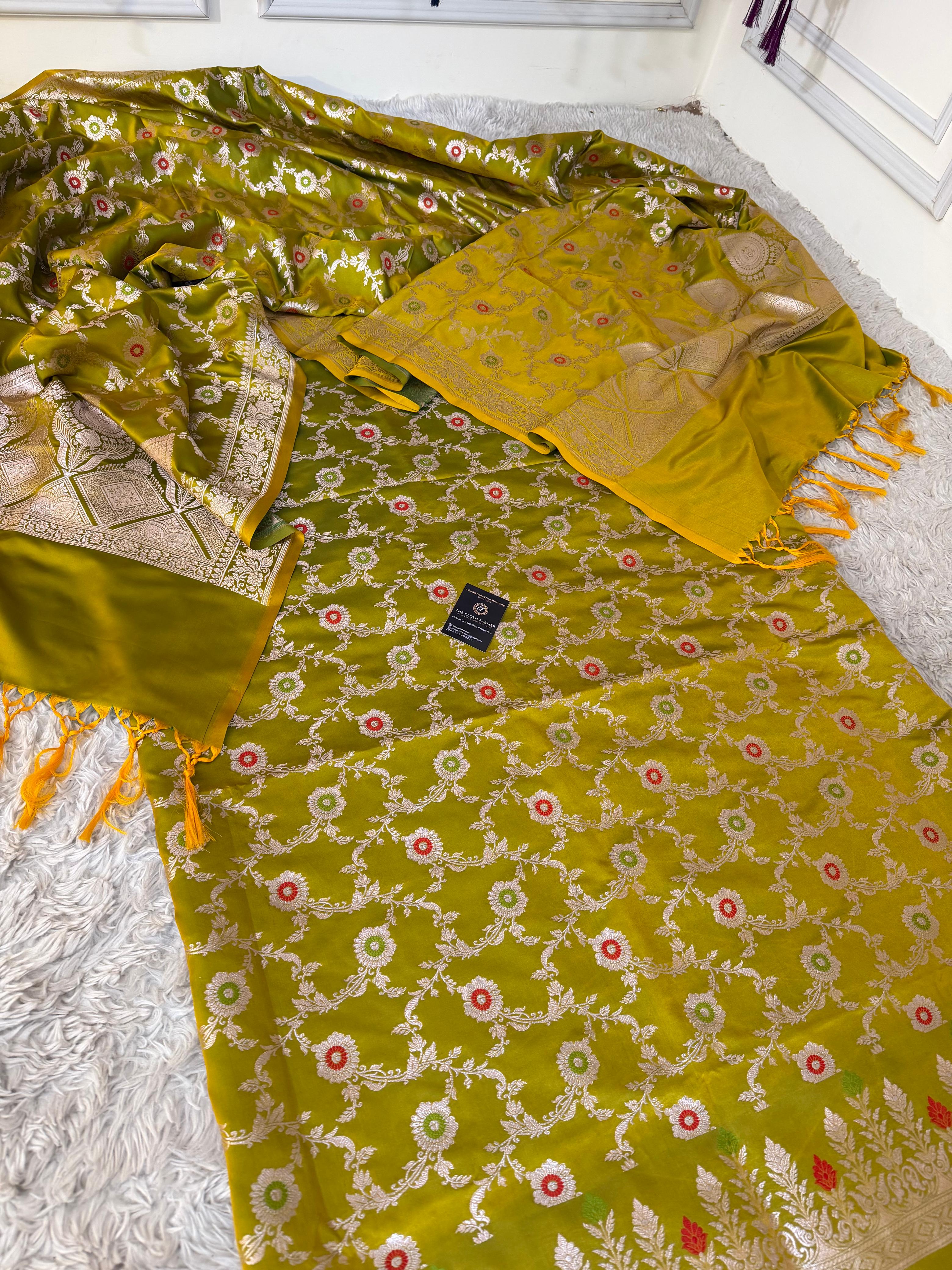 PARROT COLOR MASHRU SILK 3 PIECE SUIT