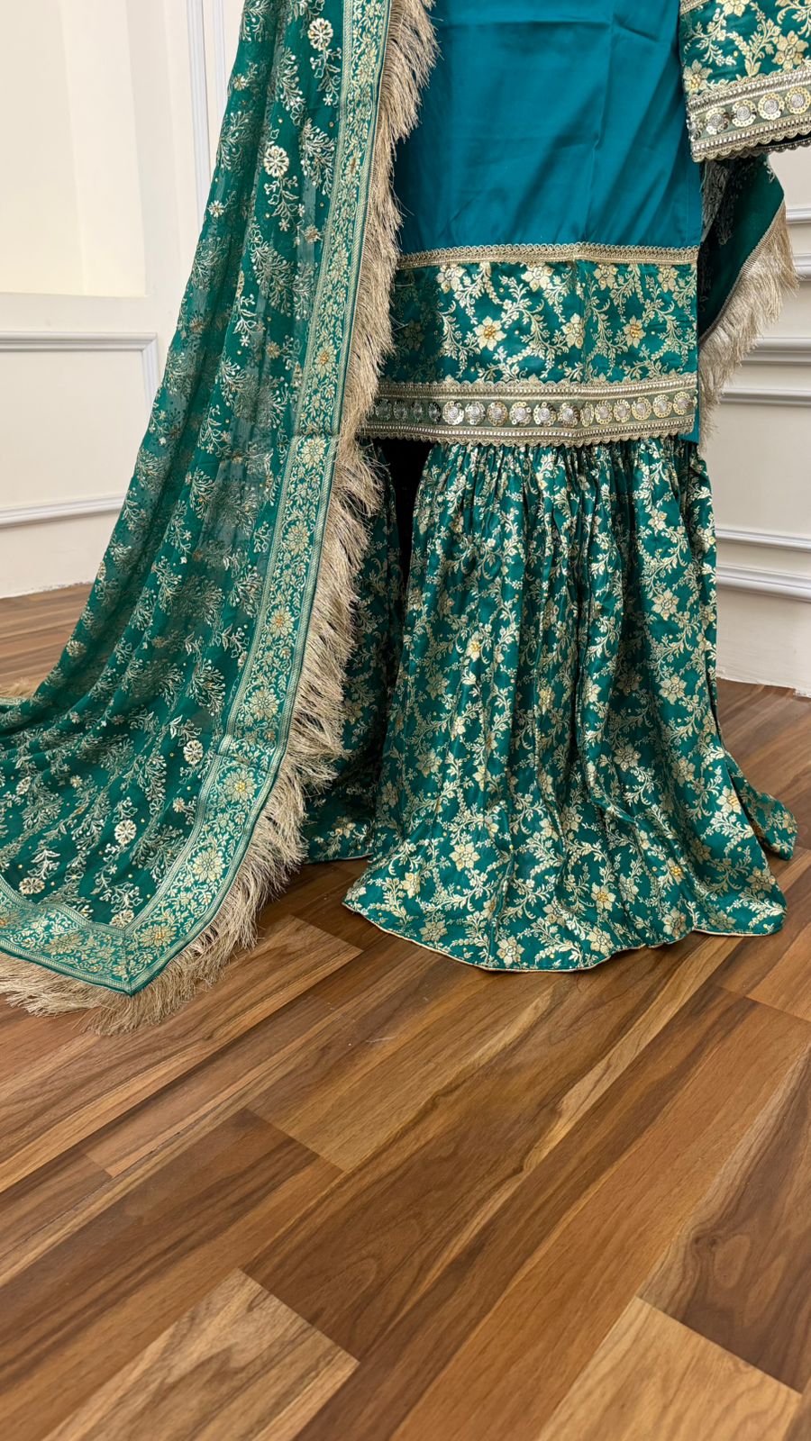 RAMA GREEN BANARASI KIMKHAB GHARARA