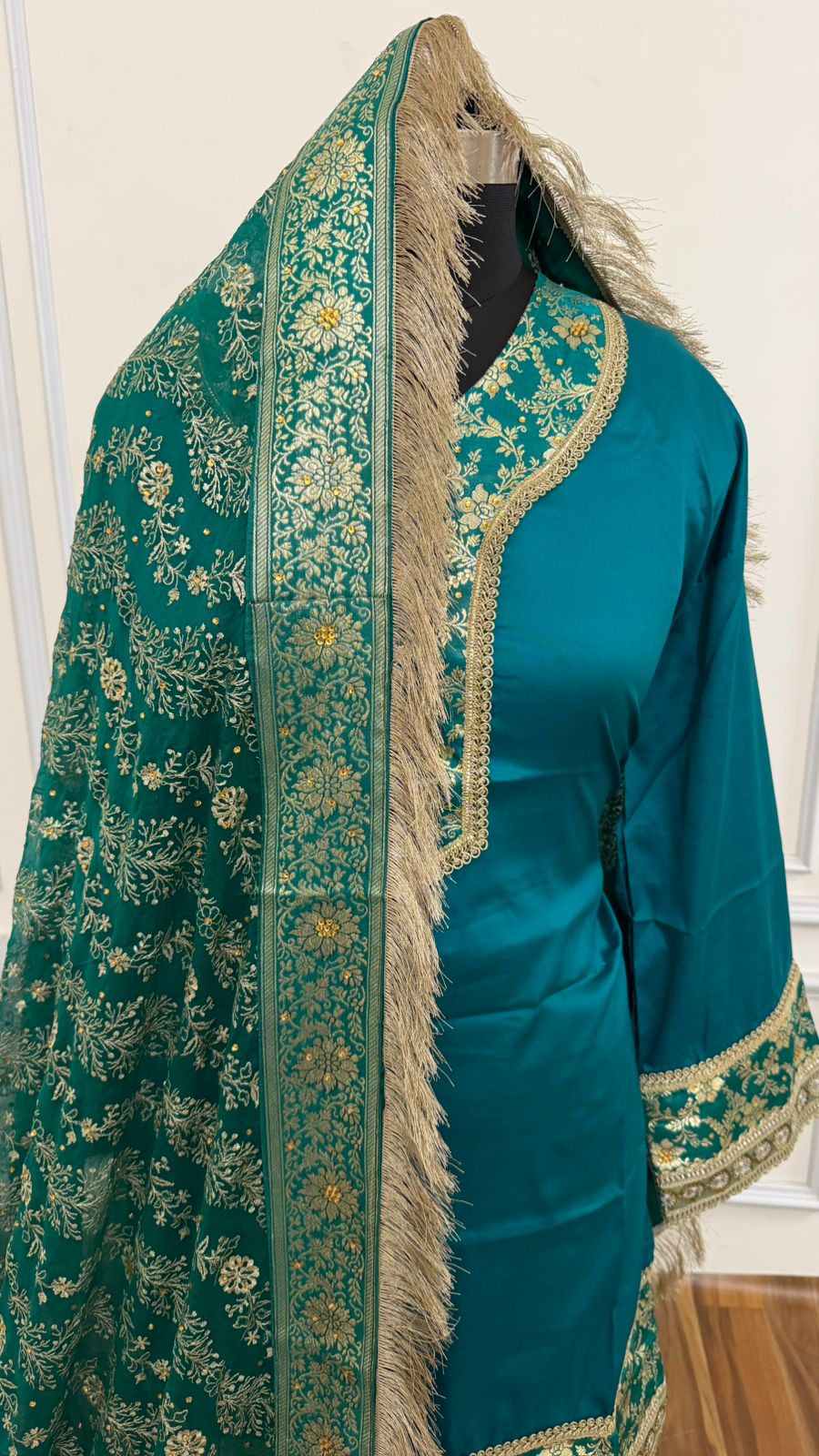 RAMA GREEN BANARASI KIMKHAB GHARARA