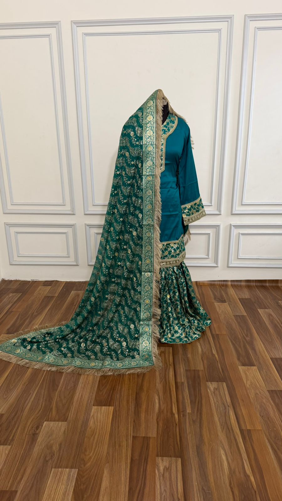 RAMA GREEN BANARASI KIMKHAB GHARARA