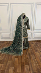 DARK RAMA GREEN BANARASI KIMKHAB GHARARA