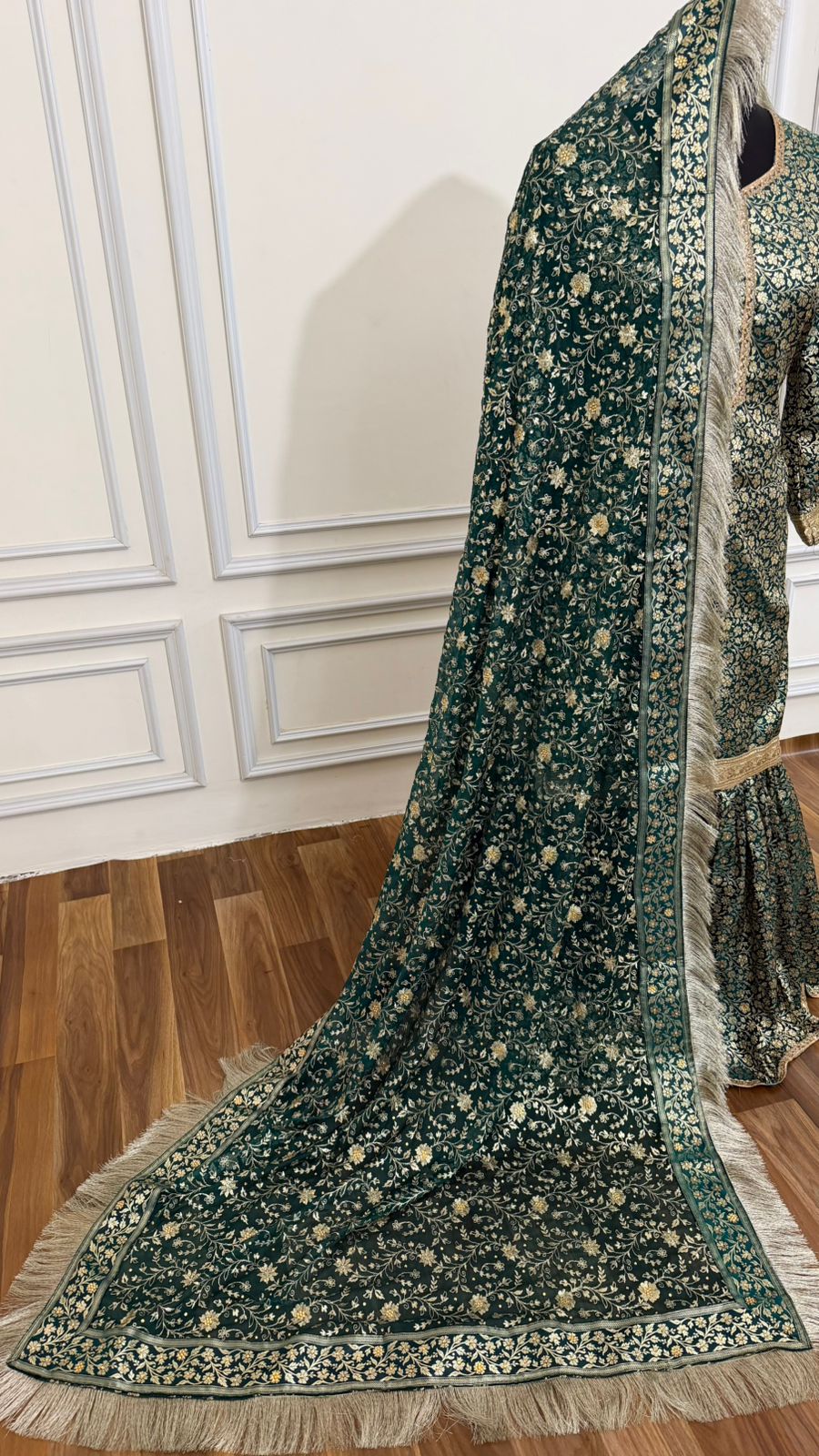 DARK RAMA GREEN BANARASI KIMKHAB GHARARA