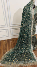 DARK RAMA GREEN BANARASI KIMKHAB GHARARA