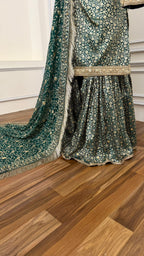 DARK RAMA GREEN BANARASI KIMKHAB GHARARA