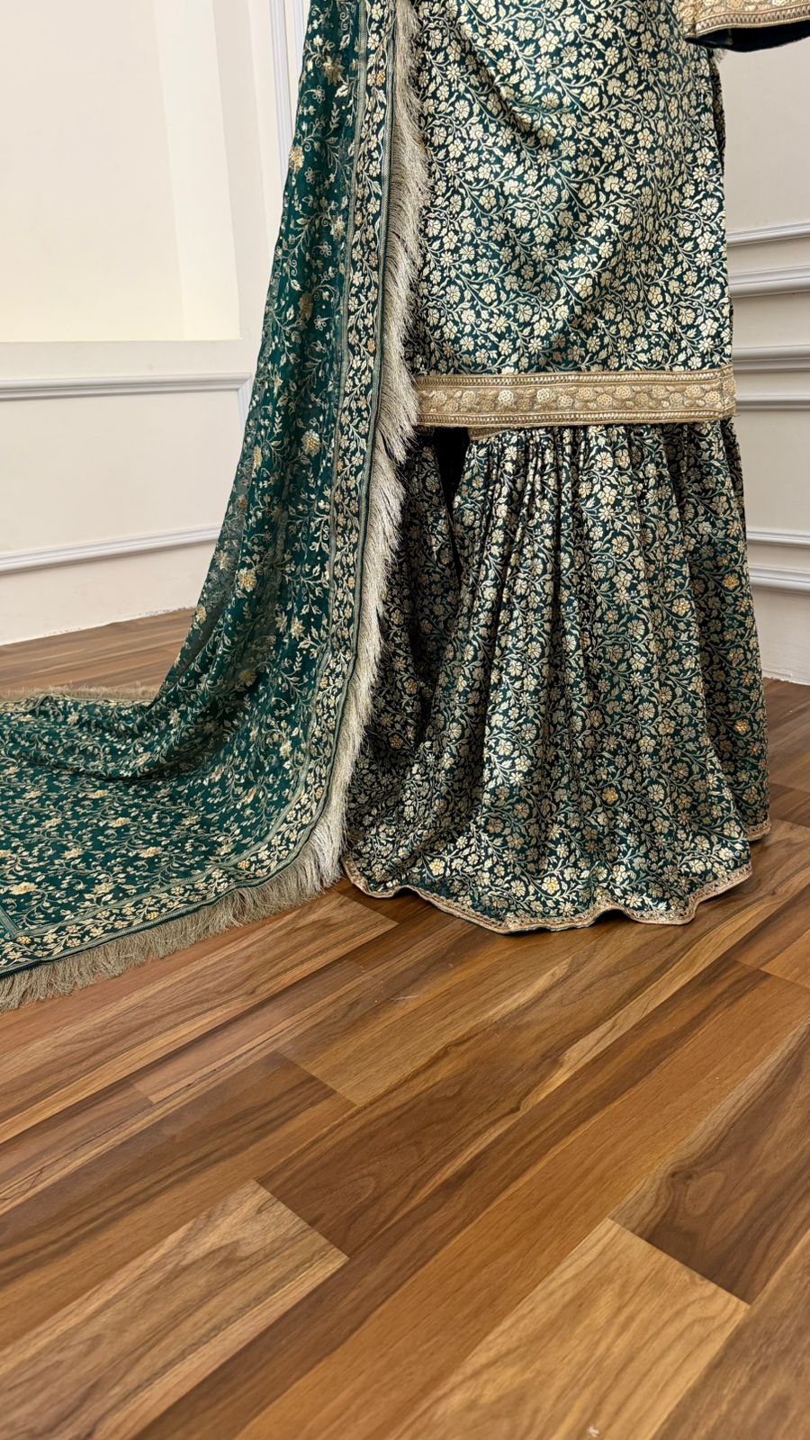 DARK RAMA GREEN BANARASI KIMKHAB GHARARA