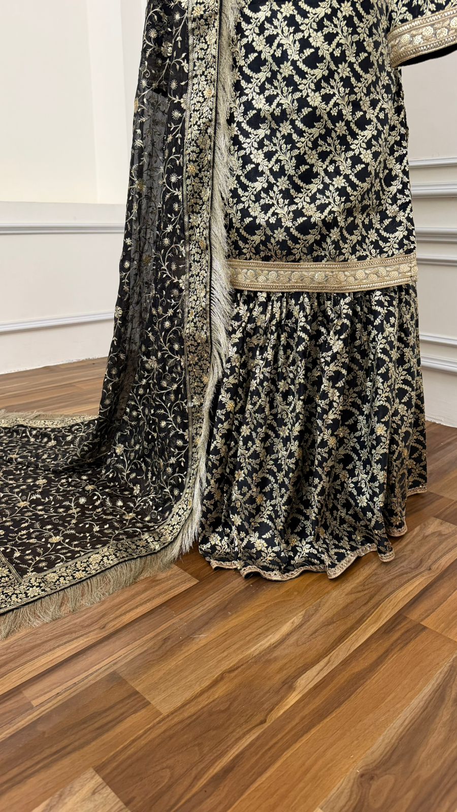 BLACK BANARASI KIMKHAB GHARARA