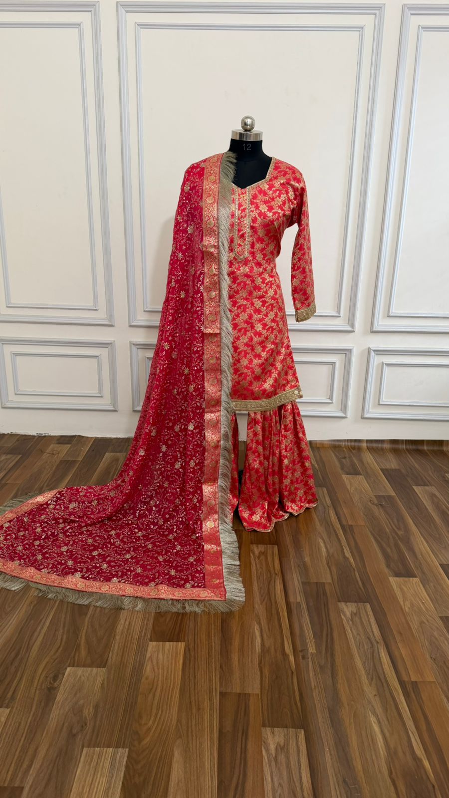STRAWBERRY COLOR BANARASI KIMKHAB GHARARA