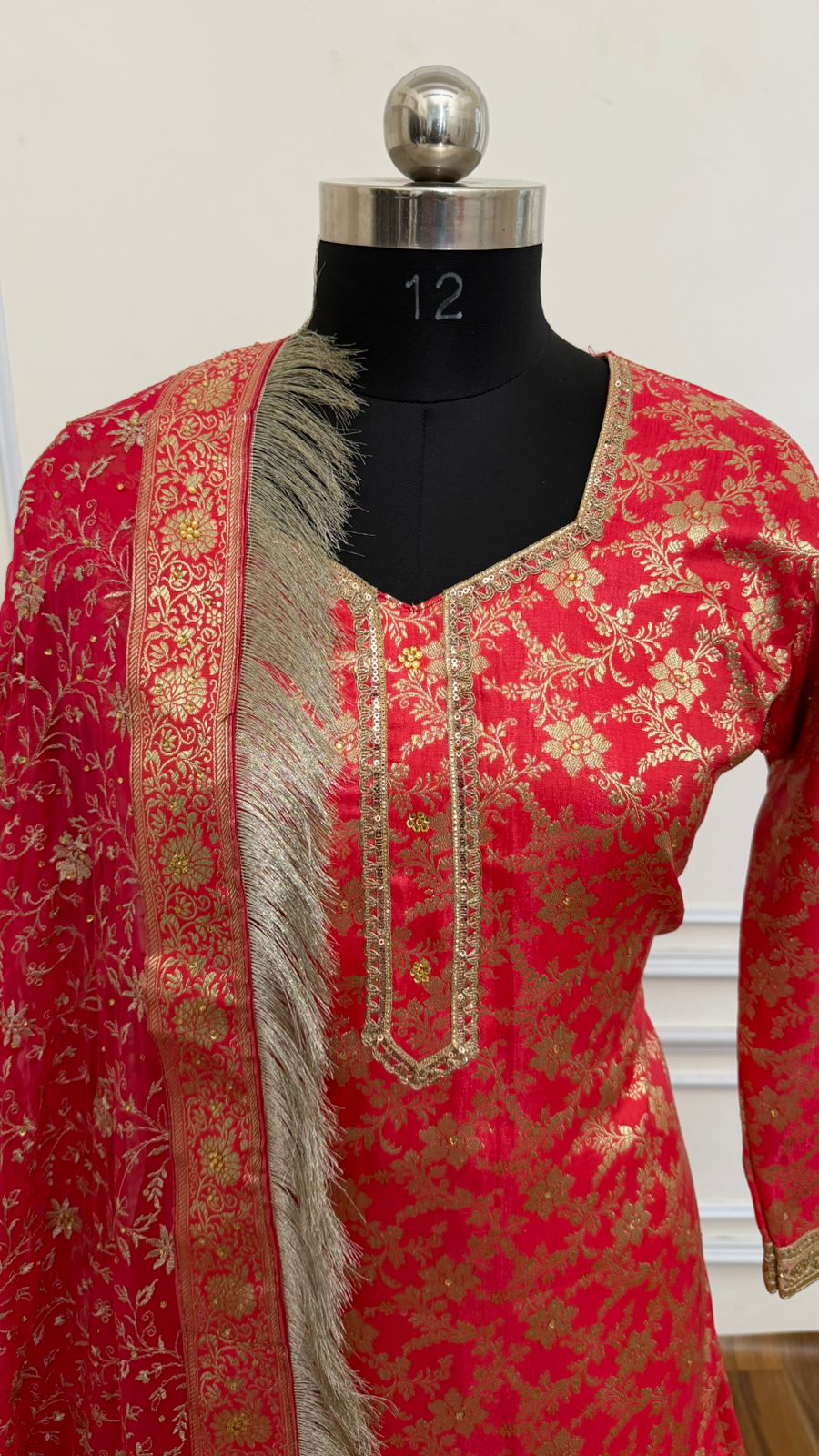 STRAWBERRY COLOR BANARASI KIMKHAB GHARARA