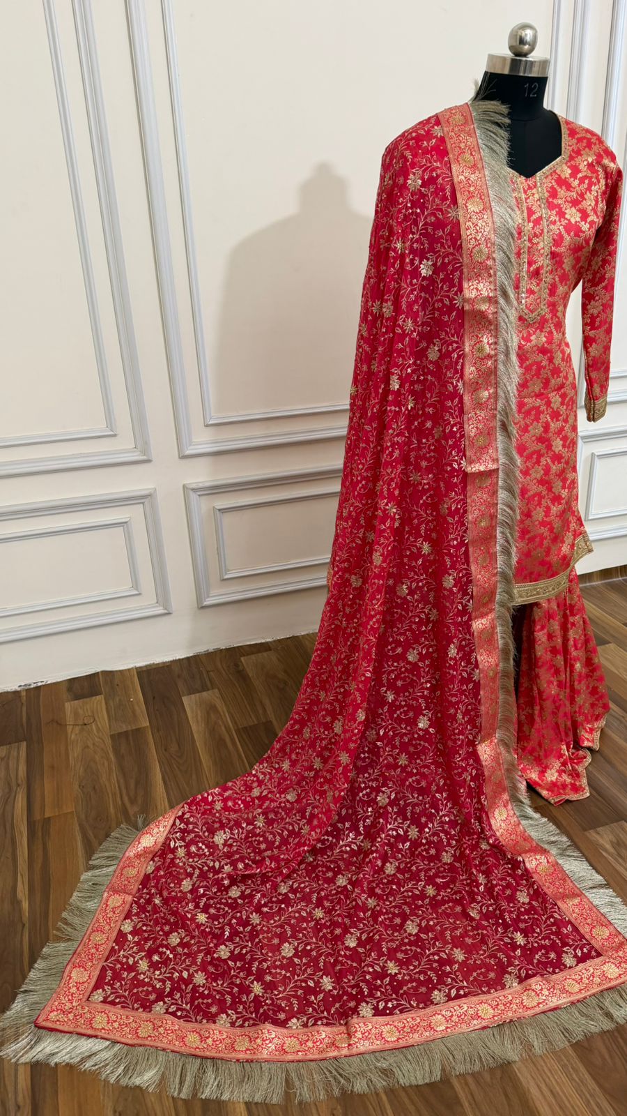STRAWBERRY COLOR BANARASI KIMKHAB GHARARA