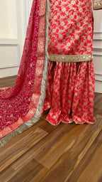 STRAWBERRY COLOR BANARASI KIMKHAB GHARARA