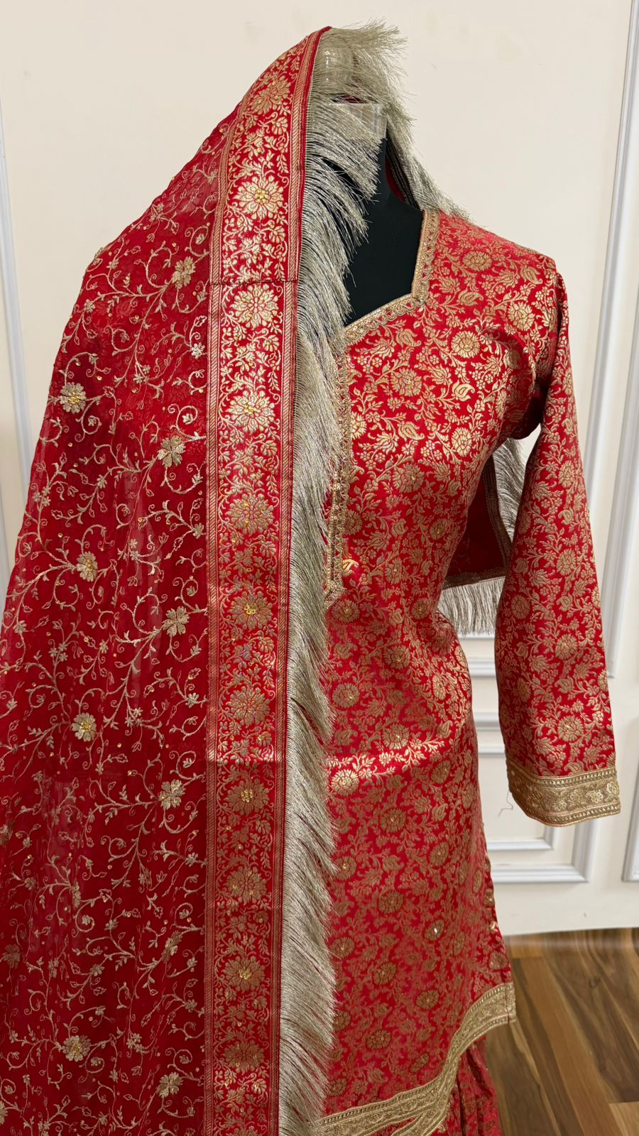 RED COLOR BANARASI KIMKHAB GHARARA