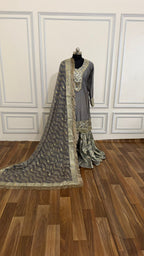 GREY COLOR BANARASI KIMKHAB GHARARA