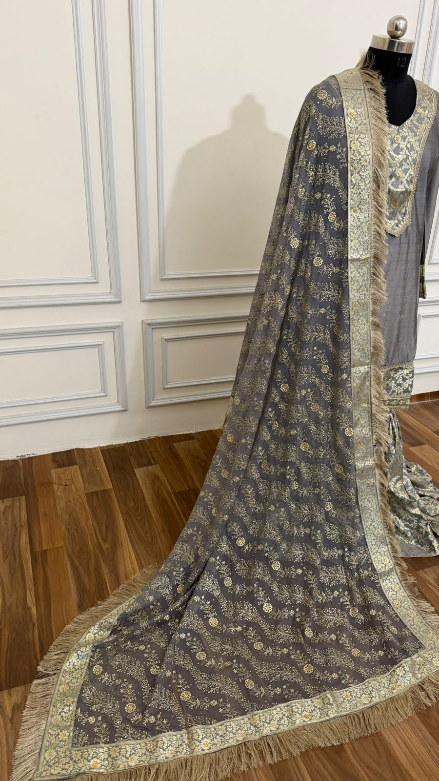 GREY COLOR BANARASI KIMKHAB GHARARA