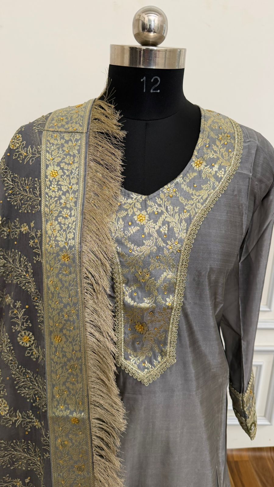 GREY COLOR BANARASI KIMKHAB GHARARA