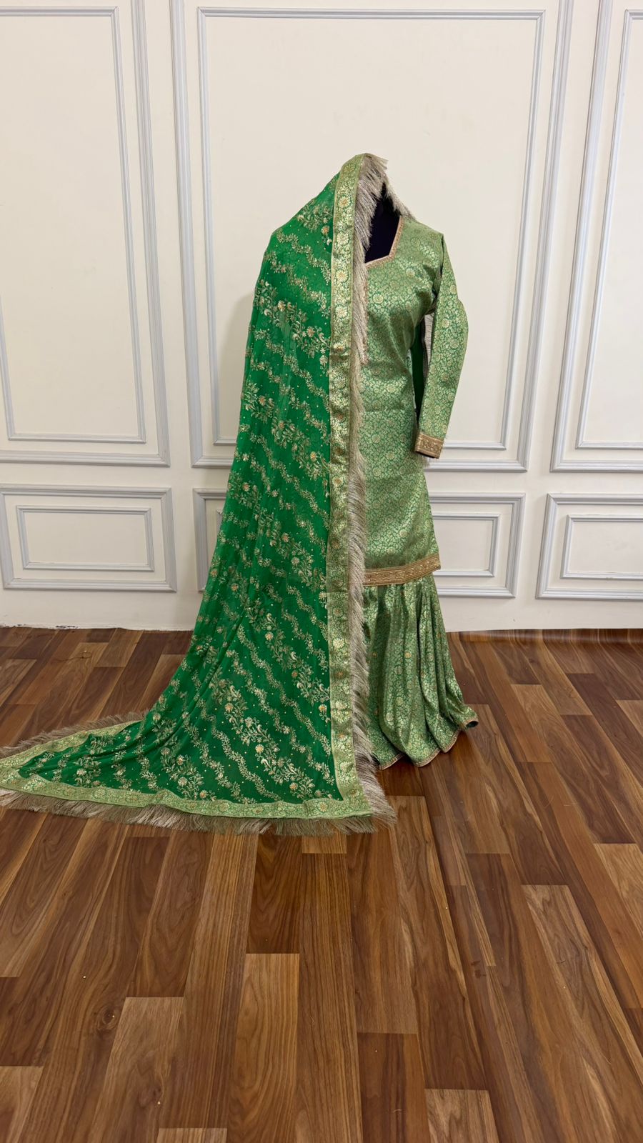 C GREEN COLOR BANARASI KIMKHAB GHARARA