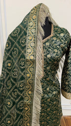BOTTLE GREEN COLOR BANARASI KIMKHAB GHARARA