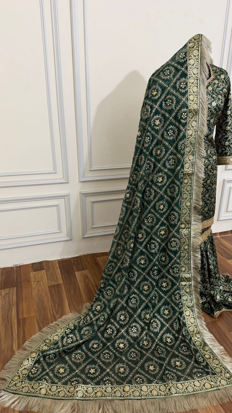BOTTLE GREEN COLOR BANARASI KIMKHAB GHARARA