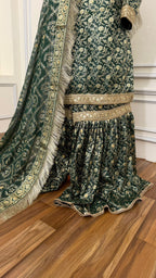 BOTTLE GREEN COLOR BANARASI KIMKHAB GHARARA