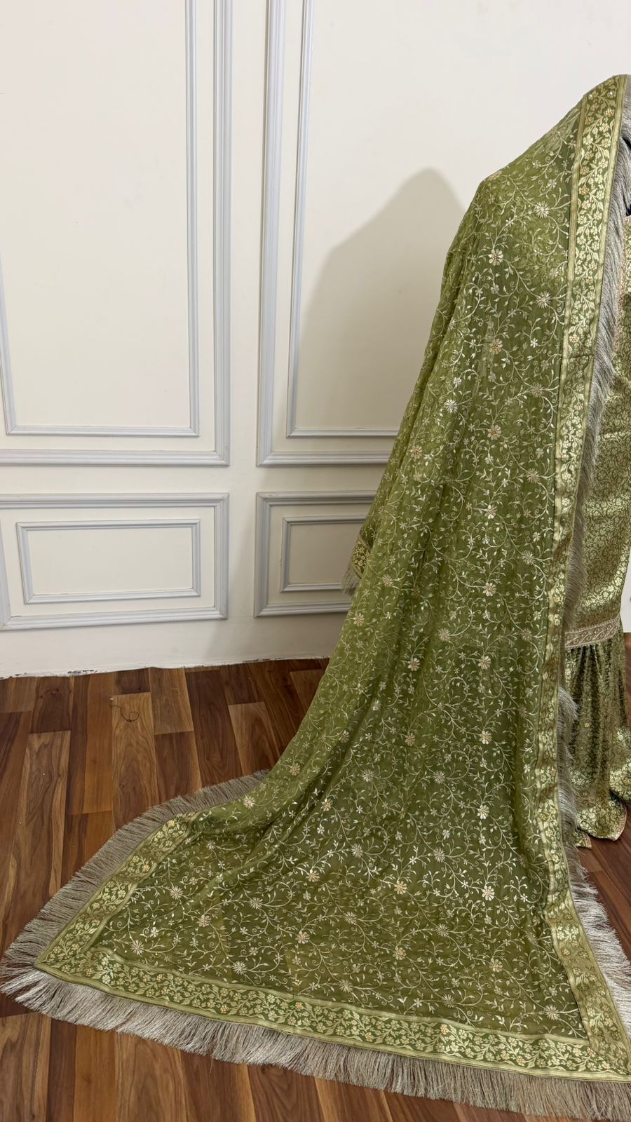 PASTLE MEHENDI COLOR BANARASI KIMKHAB GHARARA