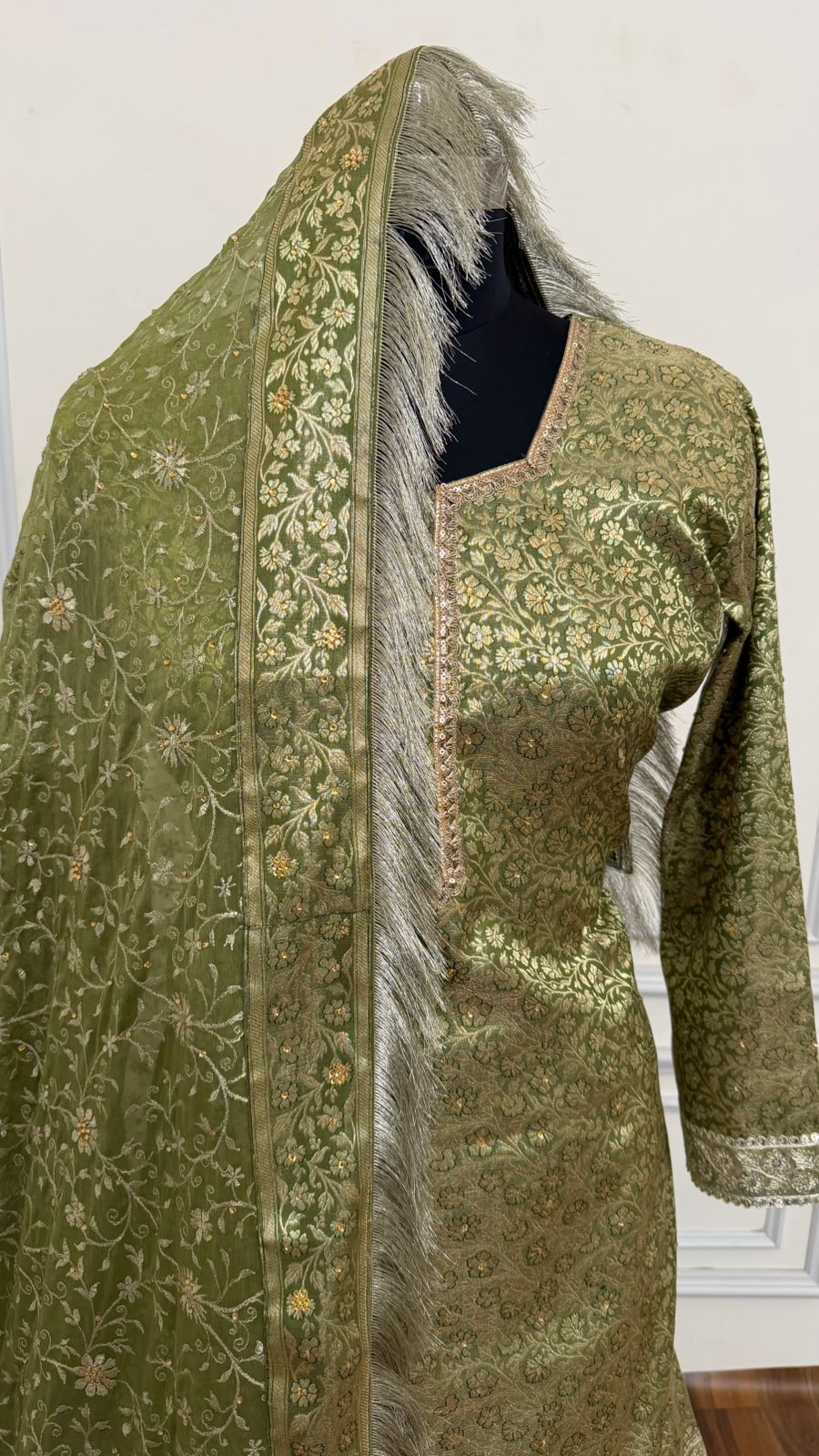 PASTLE MEHENDI COLOR BANARASI KIMKHAB GHARARA