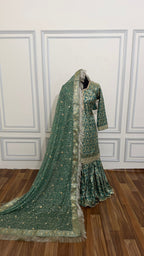 PASTLE GREEN BANARASI KIMKHAB GHARARA