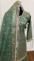 PASTLE GREEN BANARASI KIMKHAB GHARARA