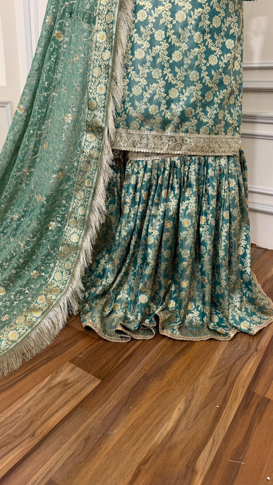 PASTLE GREEN BANARASI KIMKHAB GHARARA