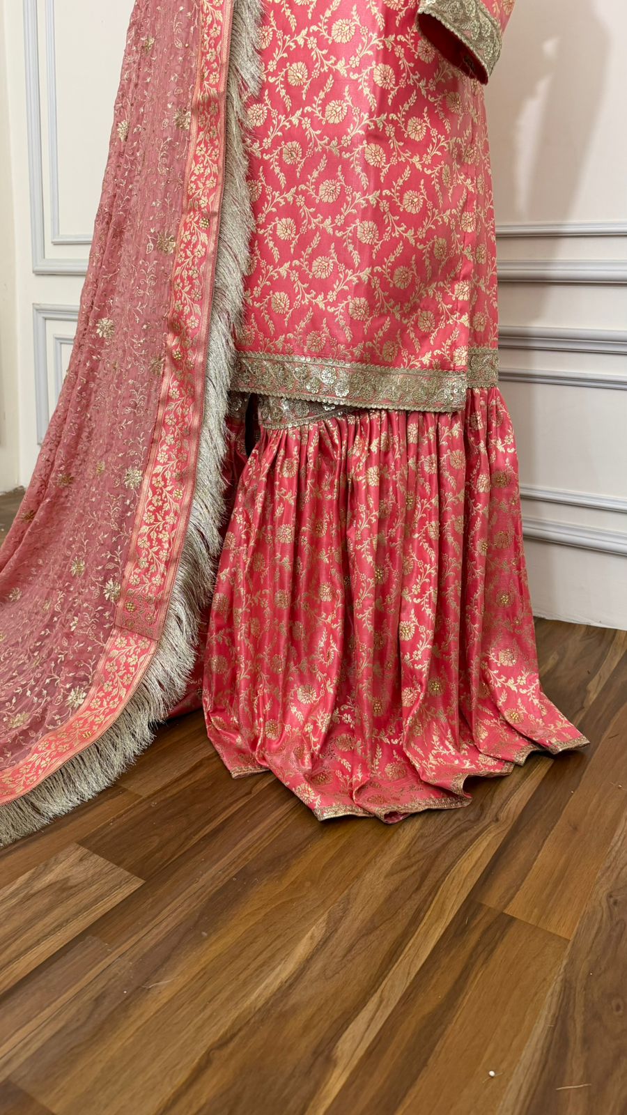 LIGHT STRAWBERRY COLOR BANARASI KIMKHAB GHARARA