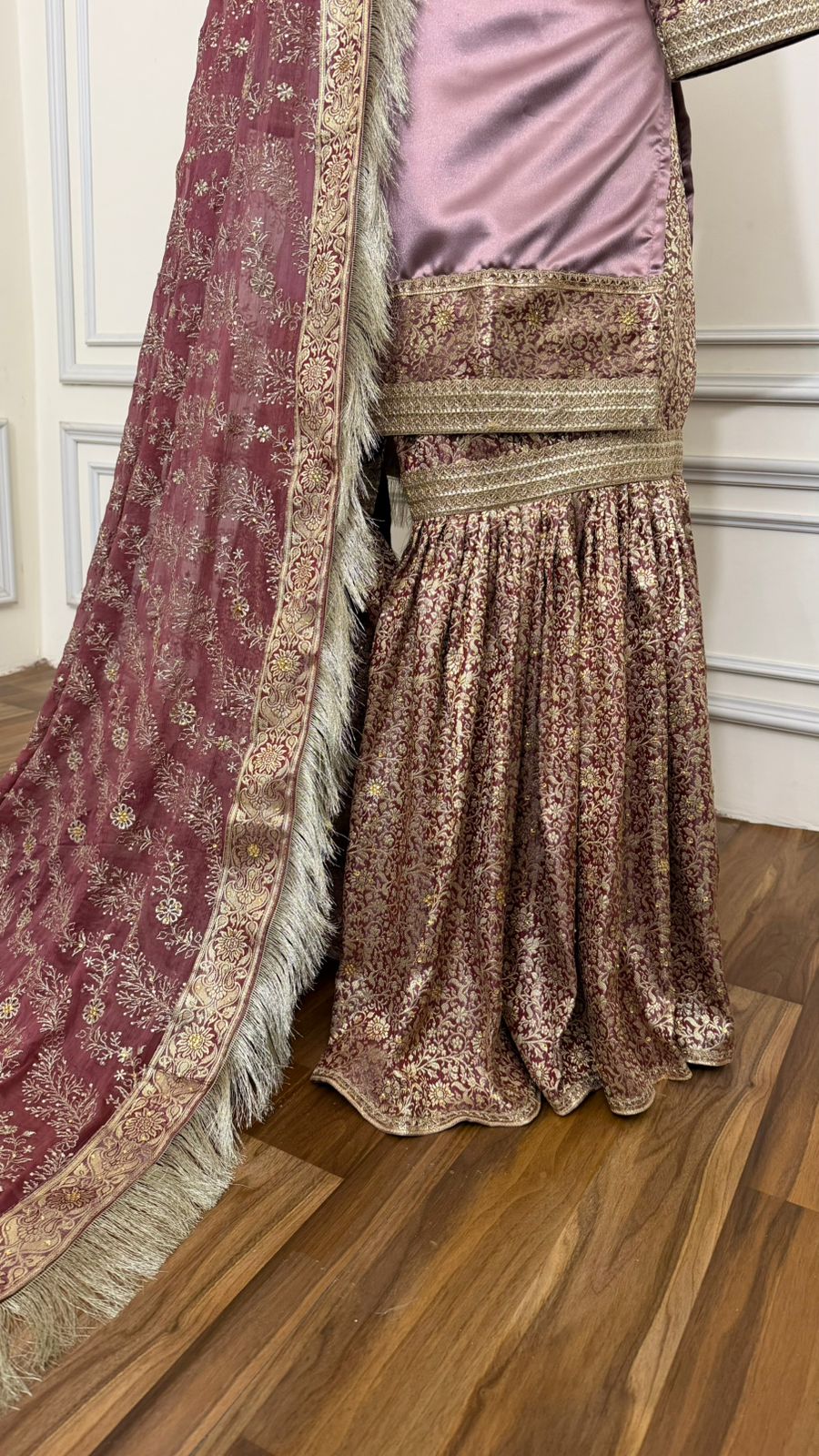 BRIGHT LILAC COLOR BANARASI KIMKHAB GHARARA