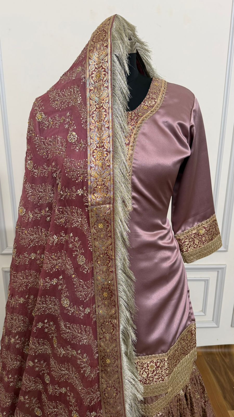 BRIGHT LILAC COLOR BANARASI KIMKHAB GHARARA