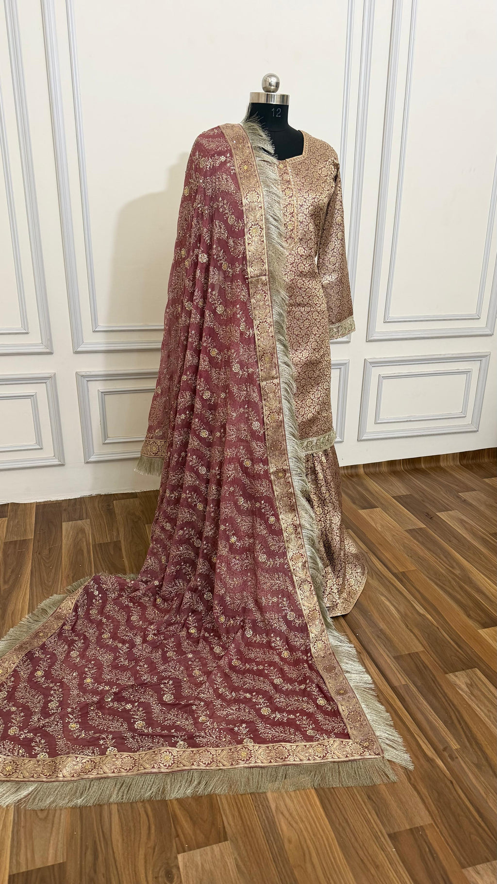 LILAC COLOR BANARASI TOP KIMKHAB  GHARARA